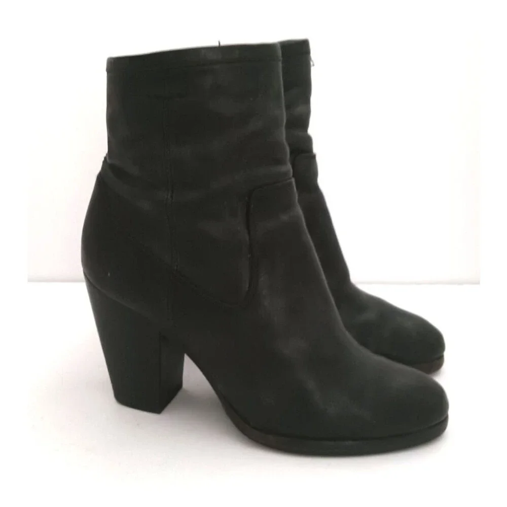 FRYE Patty Artisan Zip Blk Leather Ankle Boot Stacked Wood Block Heel 7.5